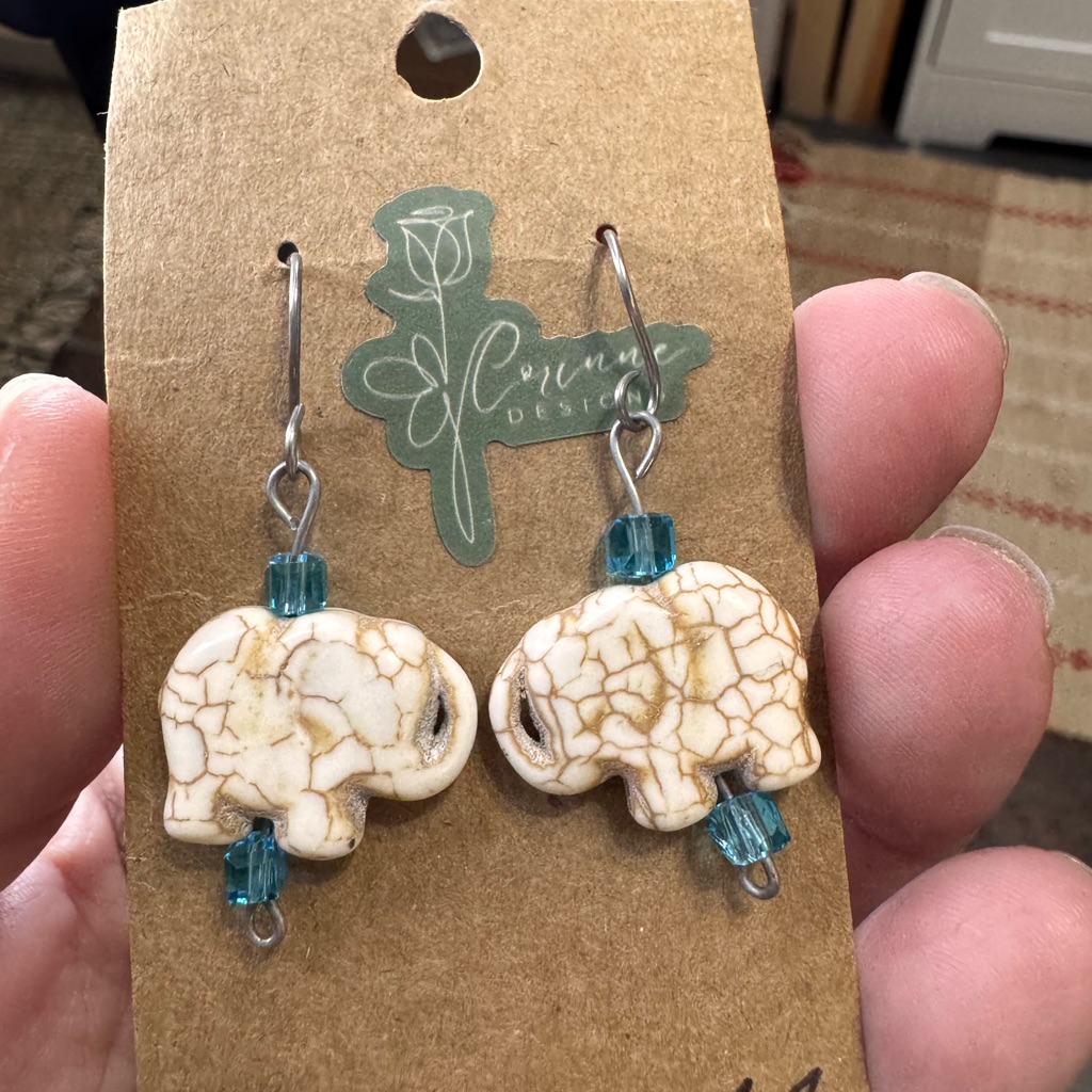 Elephant Earrings With Blue Accents
